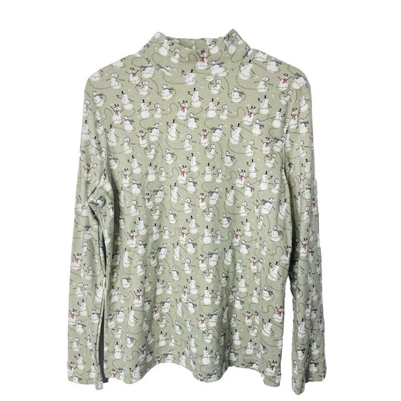 Croft & Barrow Tops - Croft & Barrow Mock Neck Tunic Shirt Sz PL Snowman Print Green Winter Womens NEW